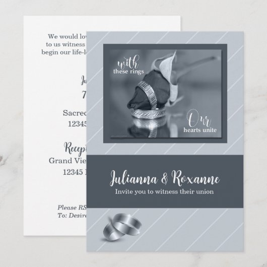 Faire-part de mariage Gay Pinstripe Argent (Devant / Derrière)