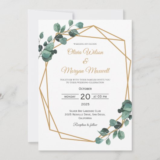 Faire-part de mariage géométrique à arche dorée av (Devant)
