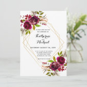 faire-part de mariage géométrique bordeaux et or. (Debout devant)
