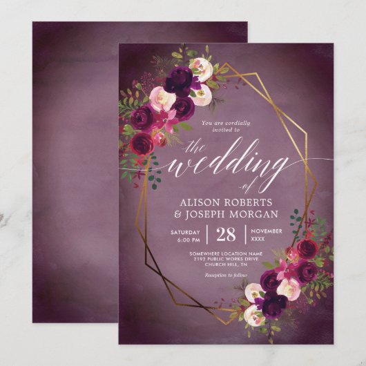 Faire-part de mariage géométrique bordée de Boho (Devant / Derrière)