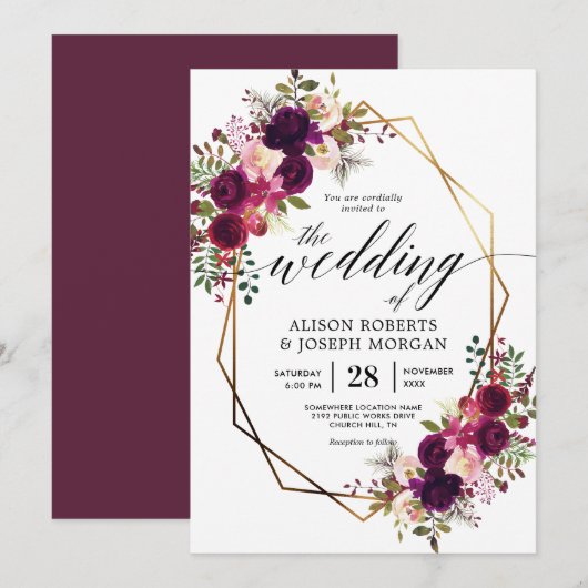 Faire-part de mariage géométrique bordée de Boho (Devant / Derrière)