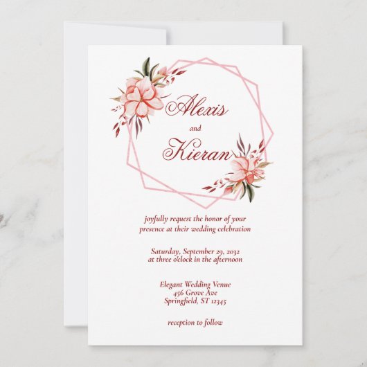 Faire-part de mariage géométrique Coral & Blush (Devant)