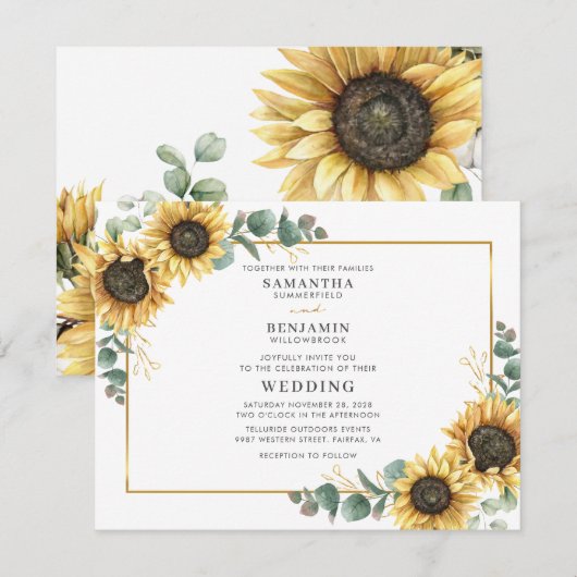 Faire-part de mariage géométrique de tournesol (Devant / Derrière)