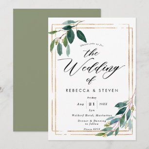 faire-part de mariage géométrique de verdure d'or