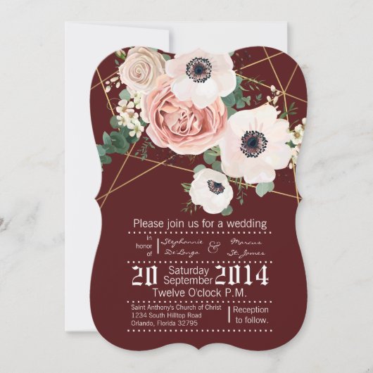 faire-part de mariage géométrique de vin rosé du (Devant)