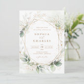 Faire-part de mariage géométrique Feuille d'or ver (Debout devant)