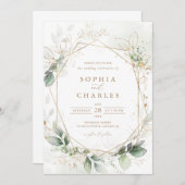 Faire-part de mariage géométrique Feuille d'or ver (Devant / Derrière)