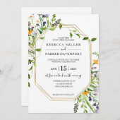 Faire-part de mariage géométrique fleur sauvage et (Devant / Derrière)