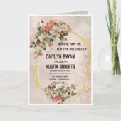 Faire-part de mariage géométrique floral rose doré (Devant)
