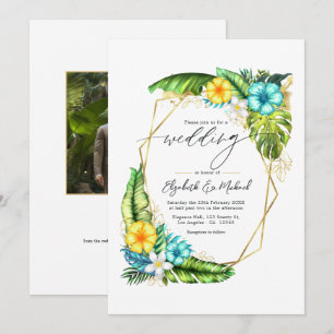 Faire-part de mariage géométrique floral tropical