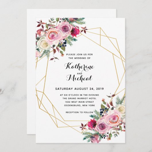 Faire-part de mariage géométrique florale (Devant / Derrière)