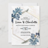 Faire-part de mariage géométrique Florale bleue et (Devant)