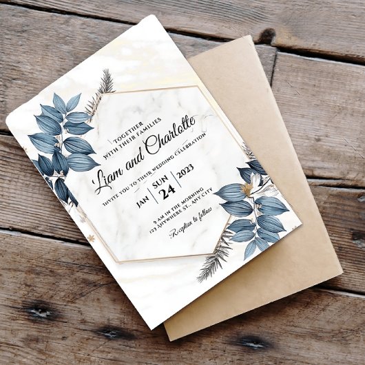 Faire-part de mariage géométrique Florale bleue et