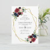 Faire-part de mariage géométrique florale bordeaux (Debout devant)