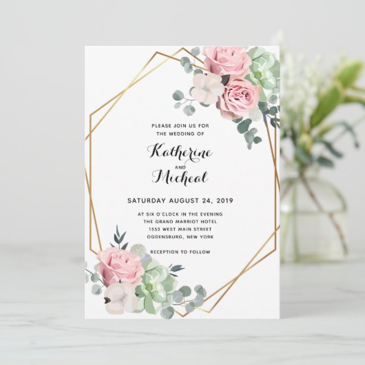 Faire-part de mariage géométrique florale Eucalypt (Debout devant)