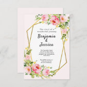 Faire-part de mariage géométrique florale rose et (Devant / Derrière)