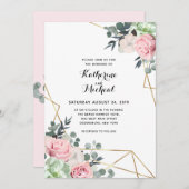 Faire-part de mariage géométrique florale Succulen (Devant / Derrière)