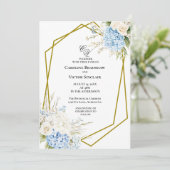 Faire-part de mariage géométrique Hydrangea Bleu (Debout devant)