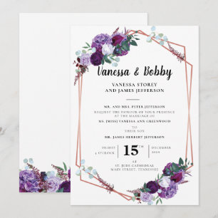 Faire-part de mariage géométrique moderne et flora