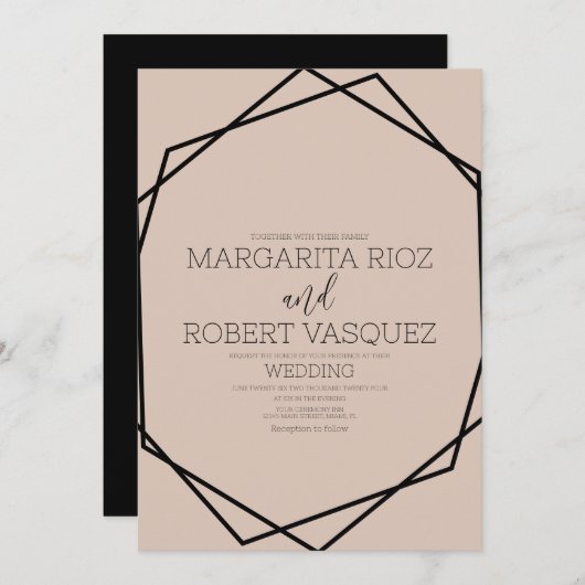 Faire-part de mariage Géométrique Noir (Devant / Derrière)
