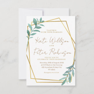 Faire-part de mariage géométrique or élégante verd