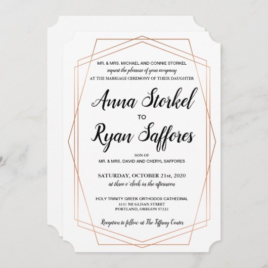 Faire-part de mariage géométrique or simple (Devant / Derrière)