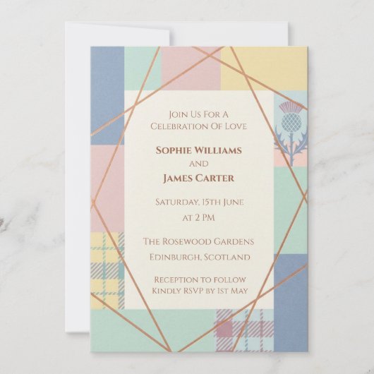 Faire-part de mariage géométrique pastel (Devant)