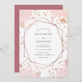 Faire-part de mariage géométrique rose Gold et Blu (Devant / Derrière)