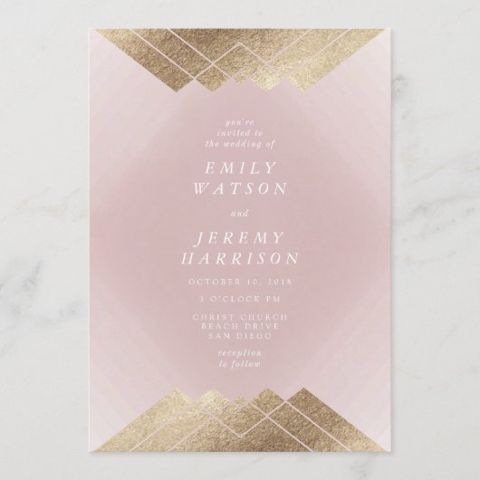 Faire-part de mariage Géométrique Rose Musc Or Gat (Devant)