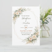 Faire-part de mariage géométrique vert et or (Debout devant)