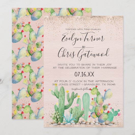 Faire-part de mariage Glam Cactus Fiesta (Devant / Derrière)
