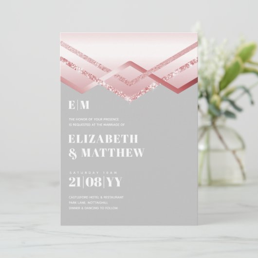 Faire-part de mariage Glam Rosegold DECO Moderne e (Debout devant)