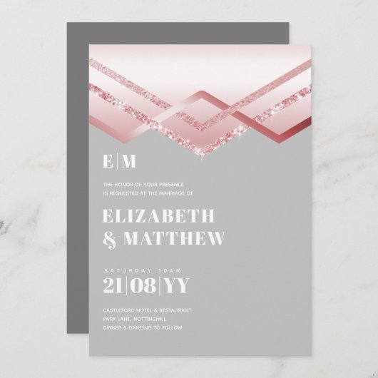 Faire-part de mariage Glam Rosegold DECO Moderne e (Devant / Derrière)