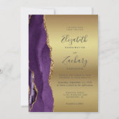 Faire-part de mariage glamour en agate or violet (Devant)