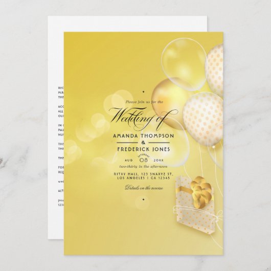 Faire-part de mariage Gold Bokeh Balloons (Devant / Derrière)
