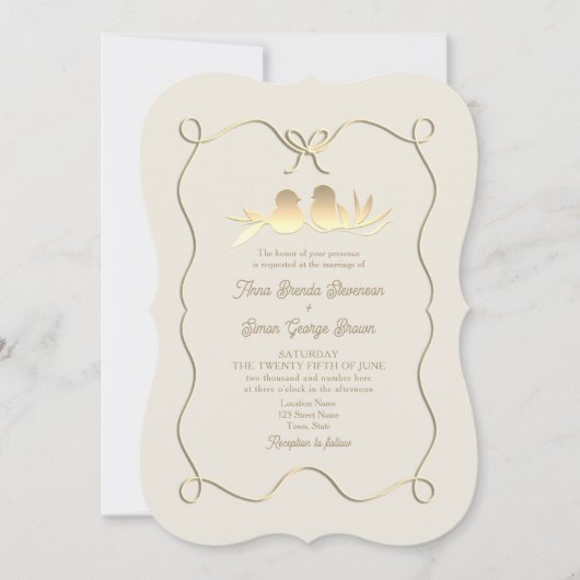 Faire-part de mariage Gold Bow avec code QR (Devant)