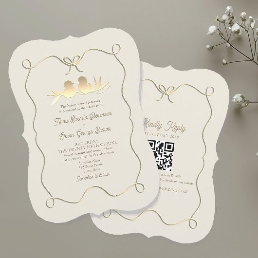 Faire-part de mariage Gold Bow avec code QR