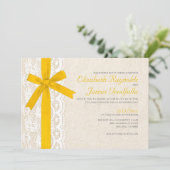 Faire-part de mariage Gold Bow & Lace (Debout devant)