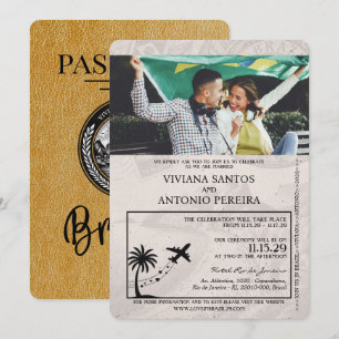 Faire-part de mariage Gold Brazil Passport