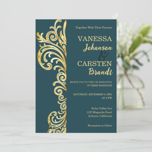 Faire-part de mariage Gold Crest (Debout devant)