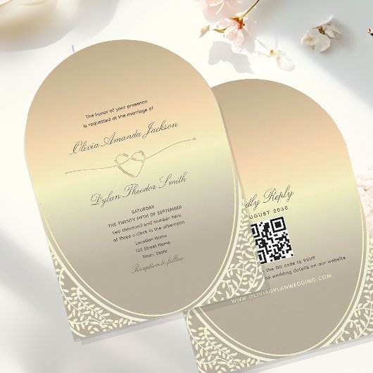 Faire-part de mariage Gold de luxe avec code QR