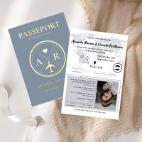 Faire-part de mariage Gold & Dusty Blue Passport