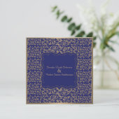 Faire-part de mariage Gold et Navy Blue Filigree (Debout devant)