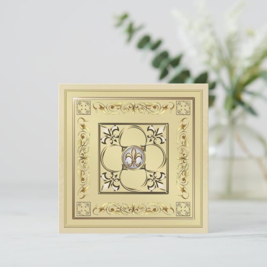 Faire-part de mariage Gold Fleur De Lis (Debout devant)