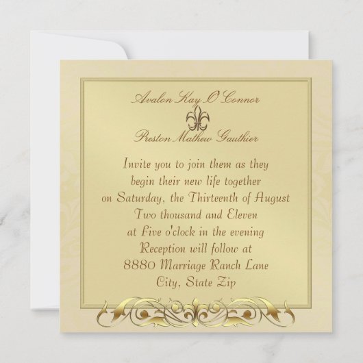 Faire-part de mariage Gold Fleur De Lis (Dos)