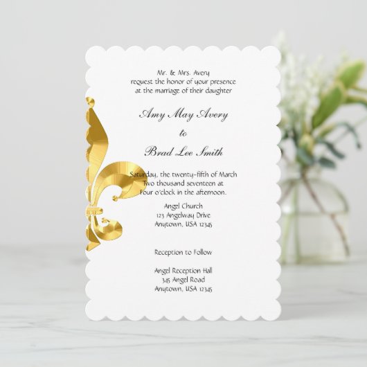 Faire-part de mariage Gold Fleur de Lis (Debout devant)