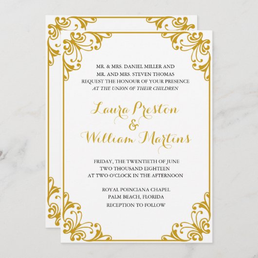 Faire-part de mariage Gold Flourd (Devant / Derrière)