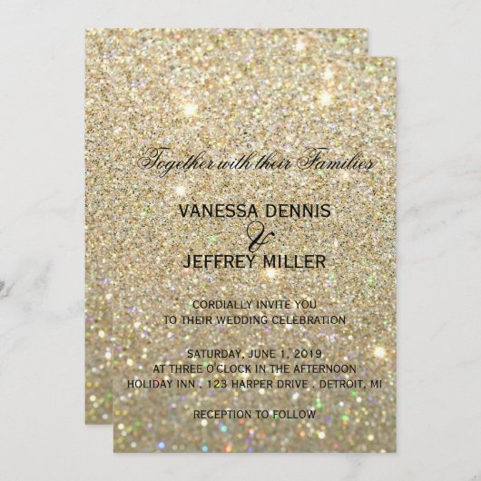 Faire-part de mariage - Gold Glit Fab & Two (Devant / Derrière)