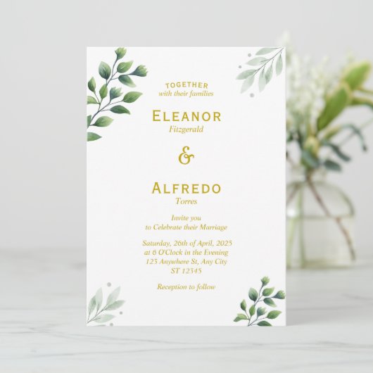 Faire-part de mariage Gold Greenery (Debout devant)