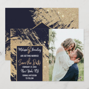 Faire-part de mariage Gold Navy Blue Pinceaux Pail